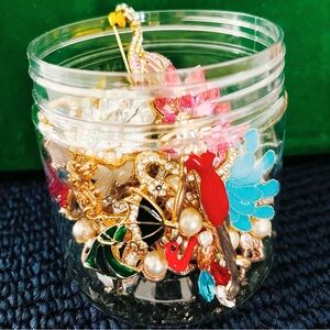 Mystery Jar of 50 Sparkling Rhinestone Brooch Pins – Colorful Assorted Designs